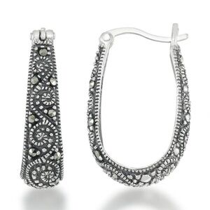Tori Hill Sterling Silver Genuine Marcasite Graduated swirl hoop Earrings